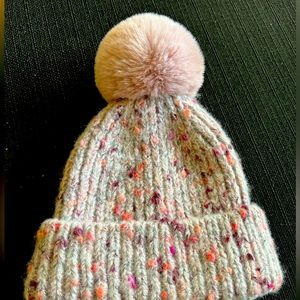 Beautiful speckled pink Pom Pom wool beanie
